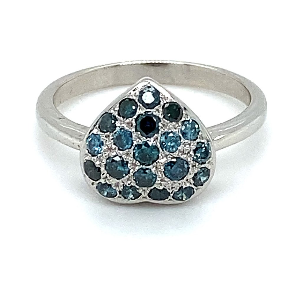 Blue Diamonds 1.00ct Solid 14K White Gold Ring